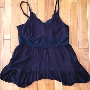 Torrid Black 0 adjustable strap lace insert tank.  Crinkle fabric.  Flutter hem.